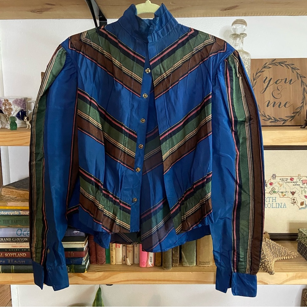 Edwardian antique striped silk high neck blouse - Picture 5 of 8